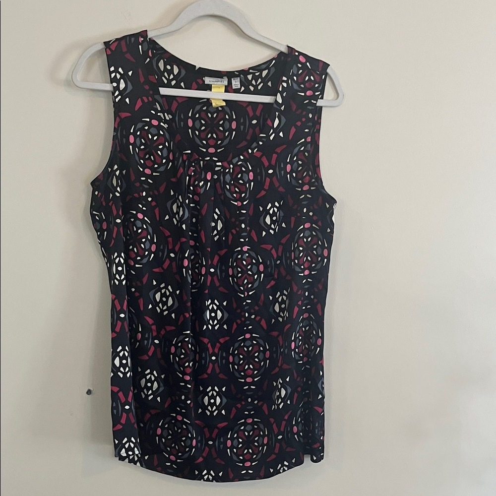 Semantiks Silk Top Geometric Black Pink‎ 2010s Office L Abstract Sleeveless